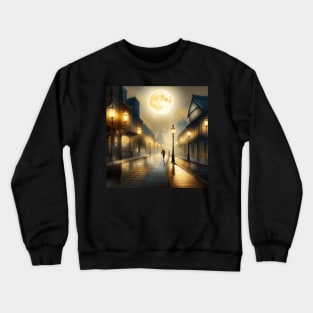 Moonlight Night Cityscape with Solitary Figure Crewneck Sweatshirt